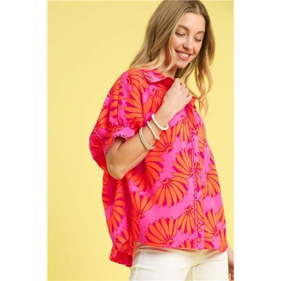 Umgee Printed Button-Up Relaxed Shirt‎ - Picture 3 of 4